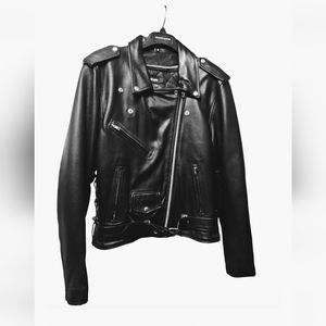 WILSON'S Black Leather Motorcycle Jacket XL